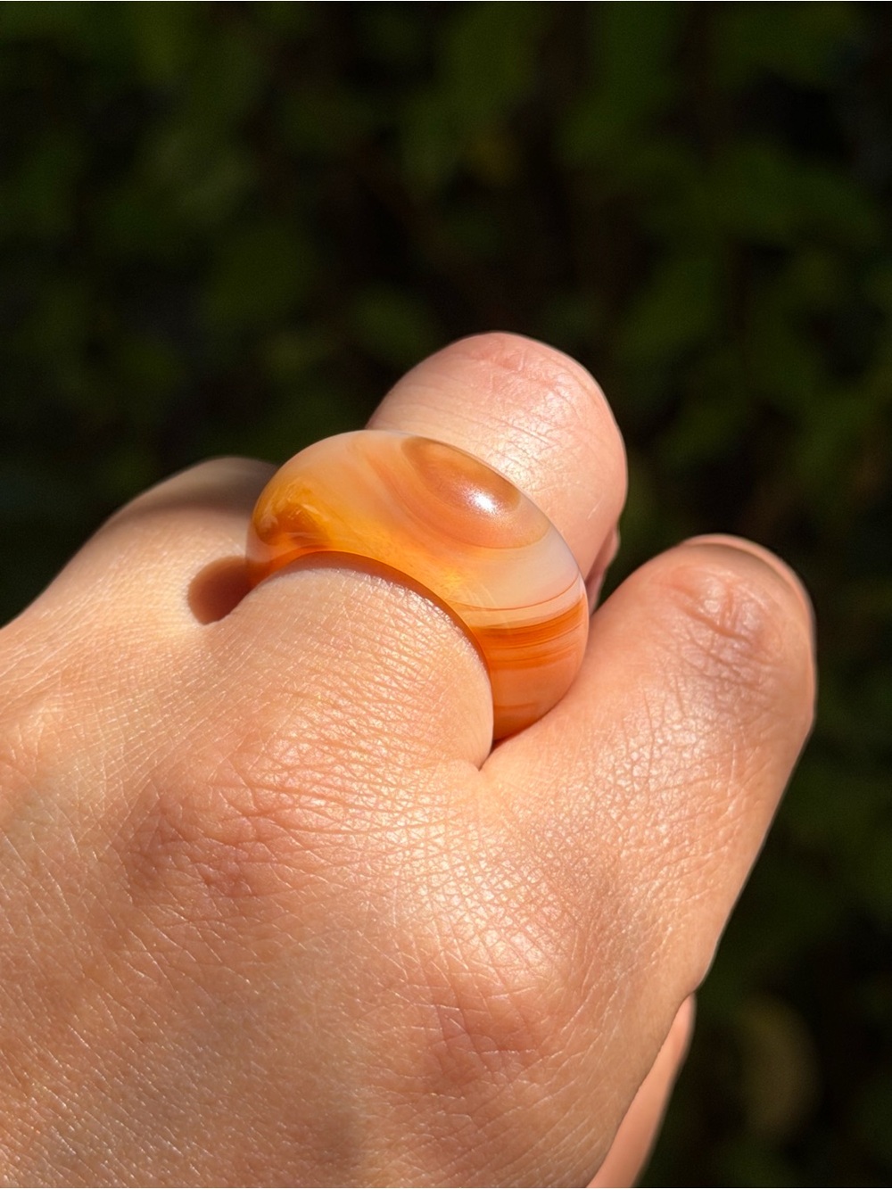 Size 7 Translucent Orange Banded Agate Statement Ring 2437 - Picture 6 of 9
